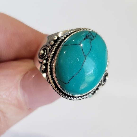 Hand Crafted Jewelry - Handmade Turquoise Gem Silver Vintage Antique Ring